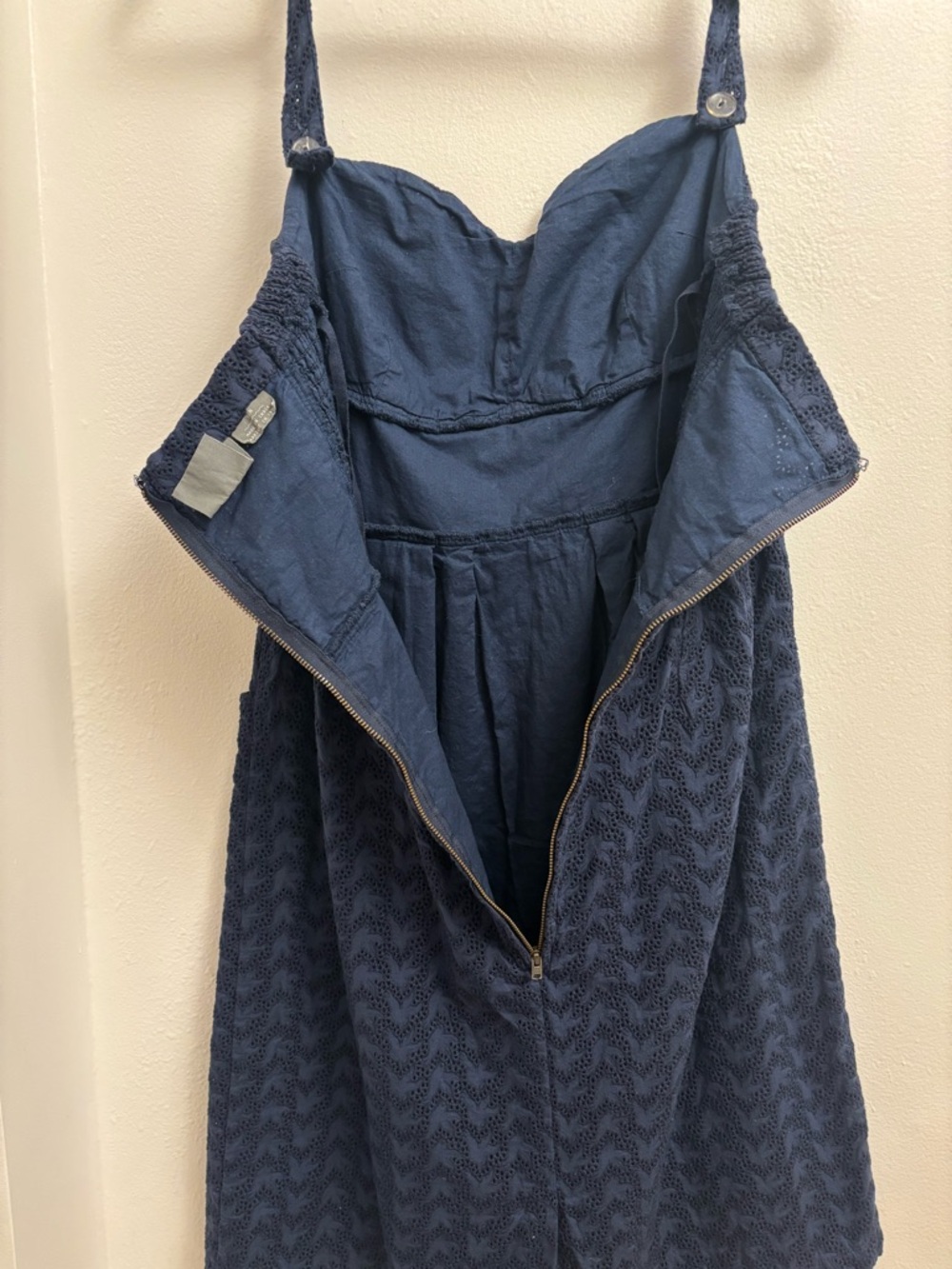 Anthropologie Girls From Savoy Blue Eyelet Swallow Print Halter Dress Size 10 - Picture 9 of 16